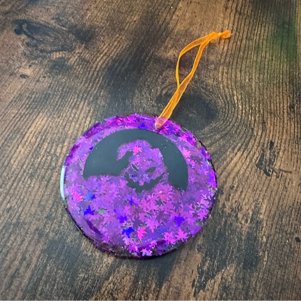 New Handmade Purple Holographic “Oogie Boogie” Ornament (3” diameter)